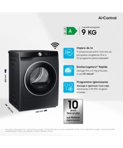 Asciugatrice a pompa di calore Samsung "Series 6 DV90DG6845LB" carico 9 kg classe energetica A