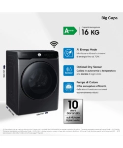 Asciugatrice a pompa di calore Samsung "DV16DG8600BVU3" carico 16 kg classe energetica C