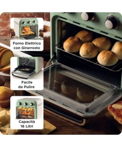 Friggitrice ad aria e forno Ariete "4632 Vintage" verde 16 lt 1400W