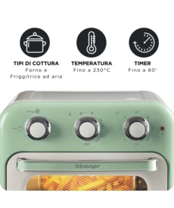 Friggitrice ad aria e forno Ariete "4632 Vintage" verde 16 lt 1400W