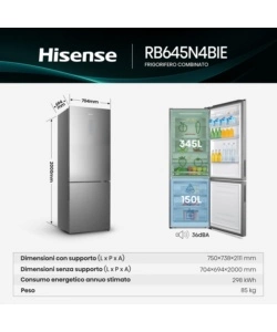 Frigorifero Combinato Hisense "RB64N4BIE" grigio 70x69,4x200 cm classe energetica E