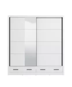 Armadio scorrevole "Alba" con specchio e cassetti bianco 205x60x215 cm