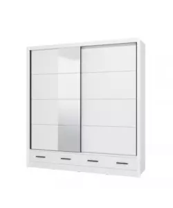 Armadio scorrevole "Alba" con specchio e cassetti bianco 205x60x215 cm