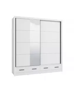 Armadio scorrevole "Alba" con specchio e cassetti bianco 205x60x215 cm