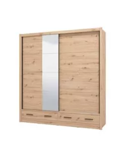 Armadio scorrevole "Alba" con specchio e cassetti rovere 205x60x215 cm