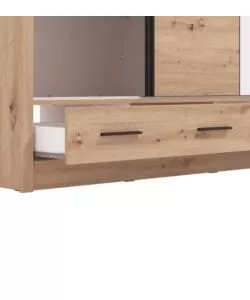 Armadio scorrevole "Alba" con specchio e cassetti rovere 205x60x215 cm