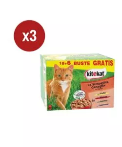 Alimento umido per gatto monodose KitKat "La simpatica canaglia" 3 confezioni da 24x85 gr